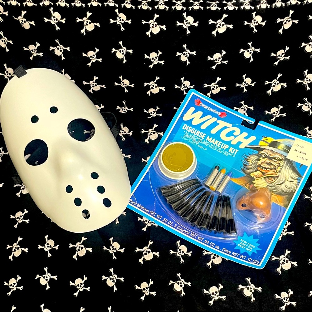 Vintage 80s Halloween Costume Accessories Jason Hockey Mask+Witch Make-Up Bundle